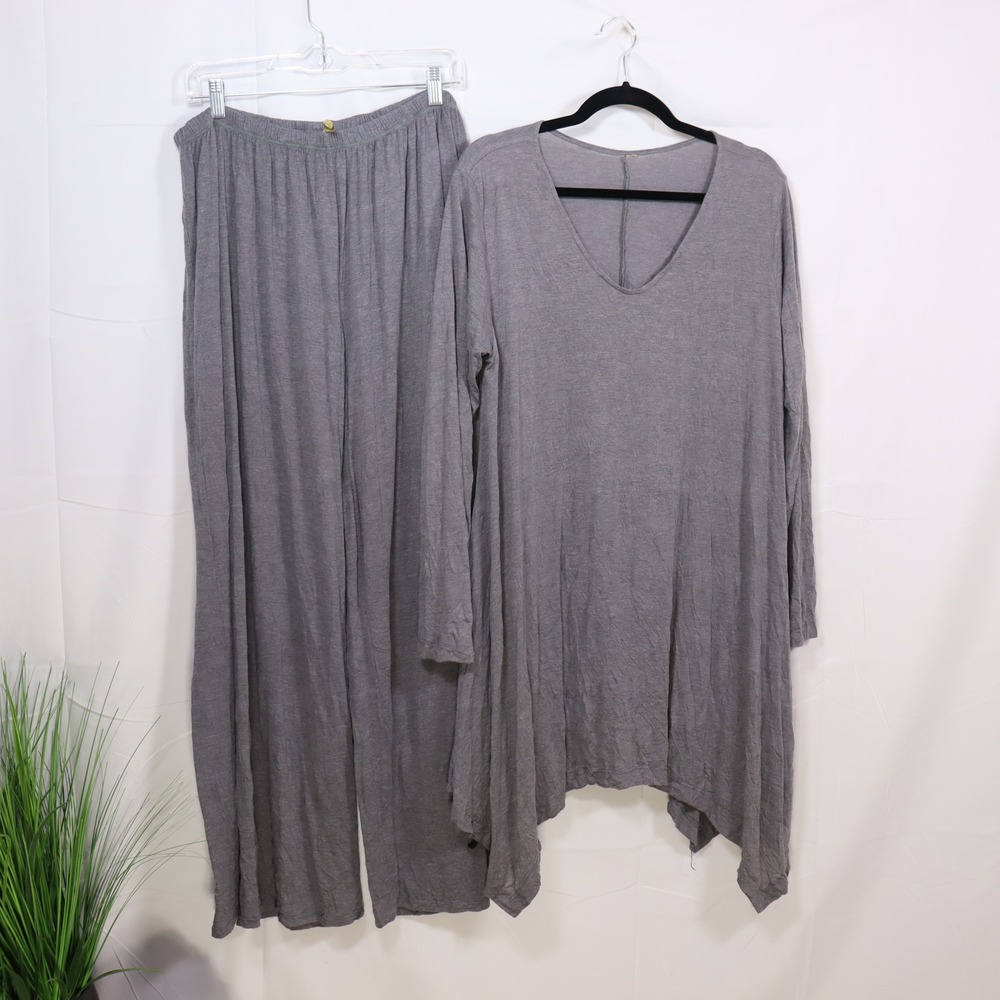 Comfy USA 2 Piece Pant Set XL Gray Womens Lagenlook Loungewear